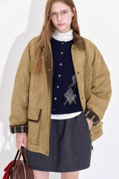 Suede Cotton Plaid Jacket