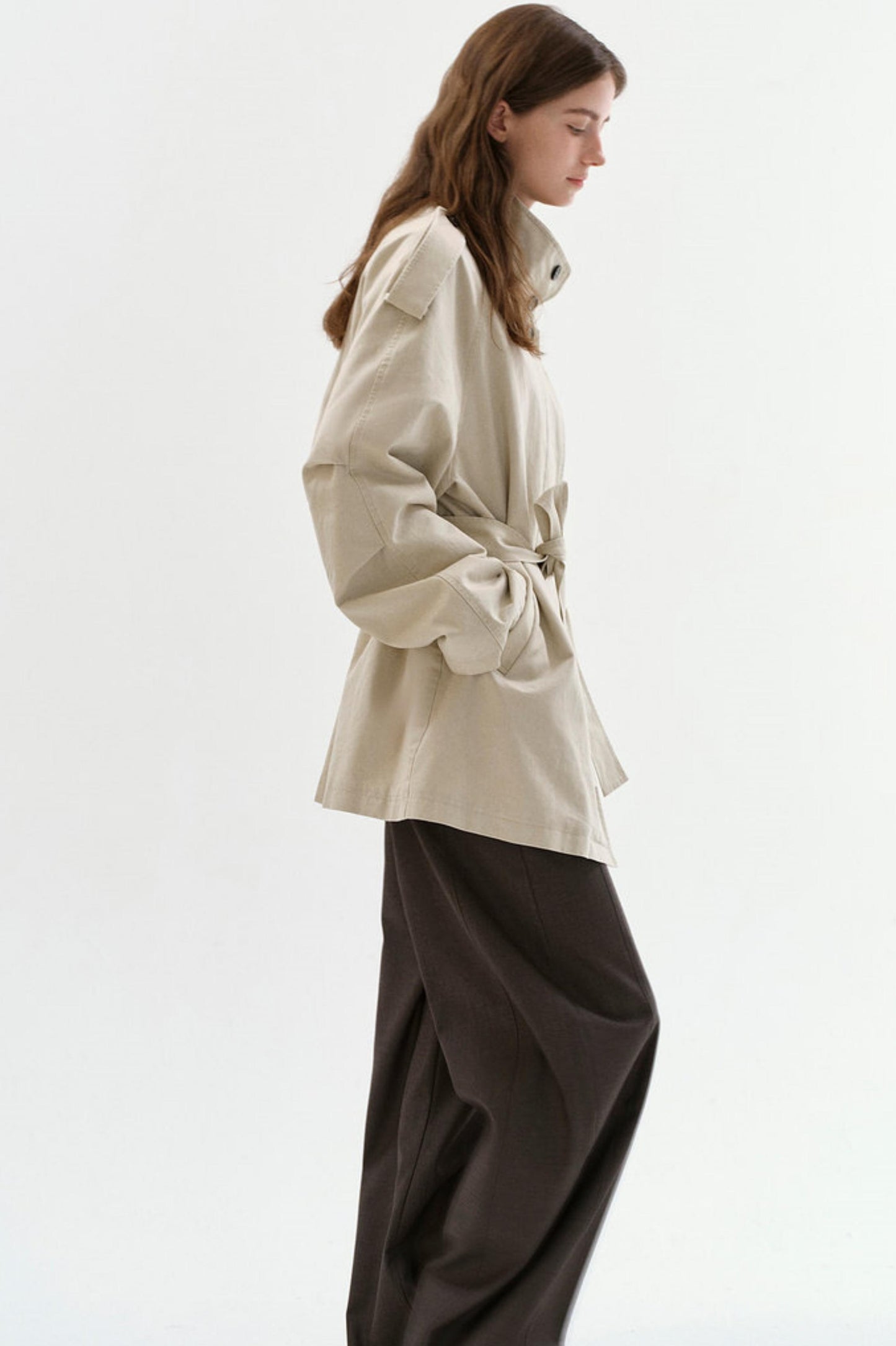 Washed Cotton Short Trench Coat