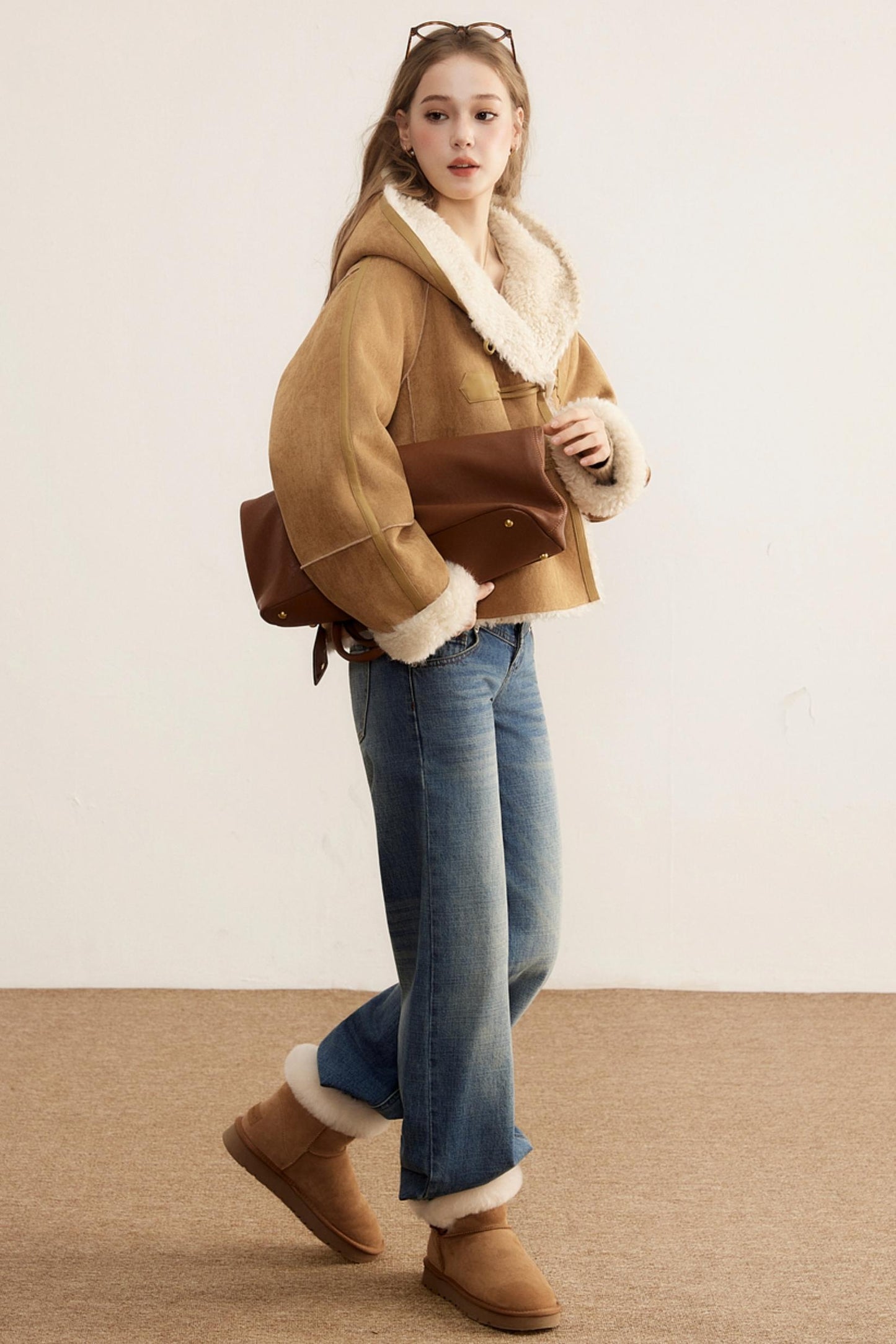 Short Suede Hooded Brown Jacket