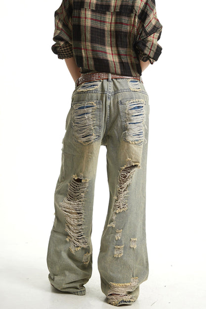 Retro Wide-Leg Denim Trousers