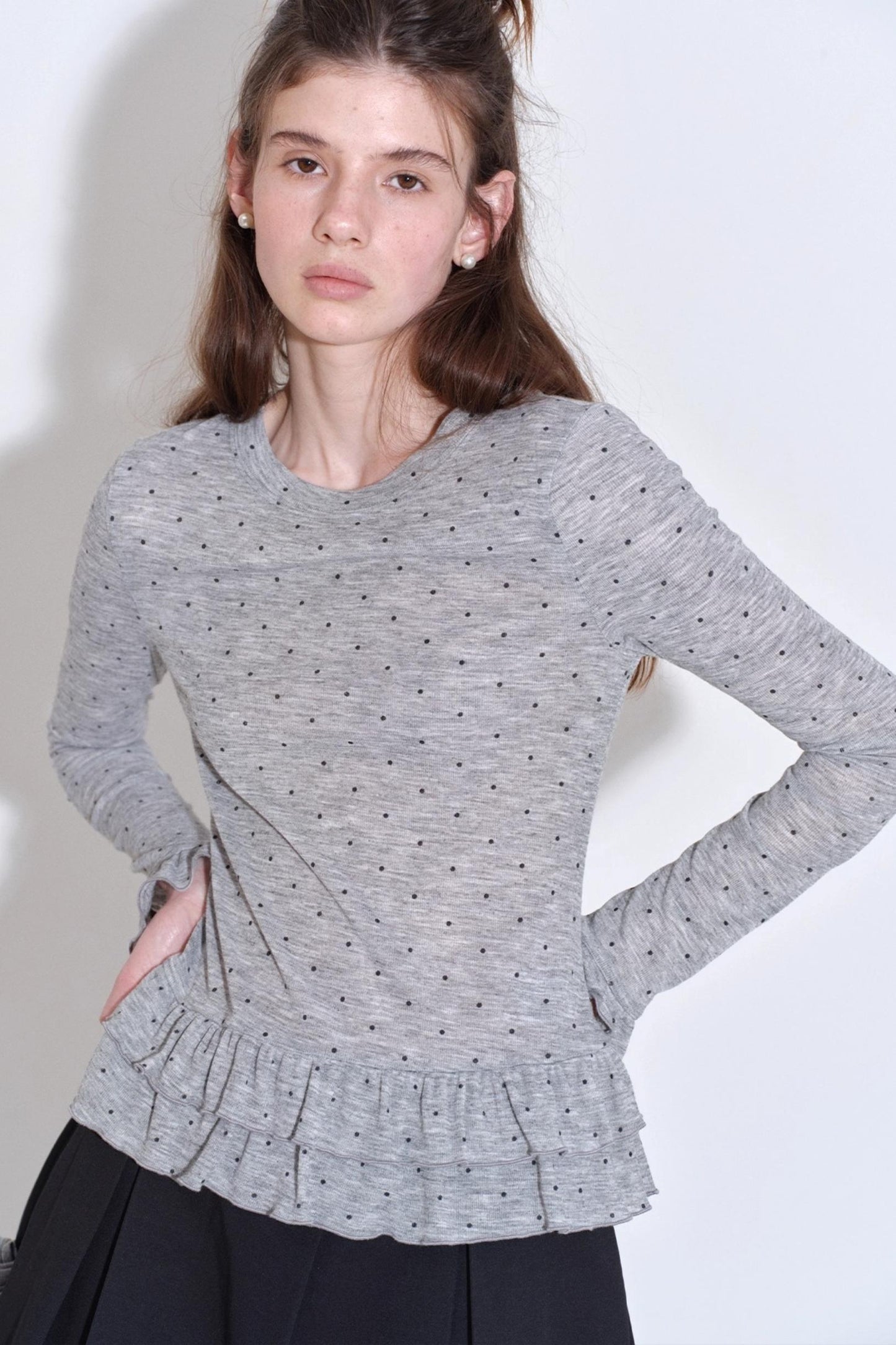 Romantic Polka Dot Long-Sleeved T-shirt