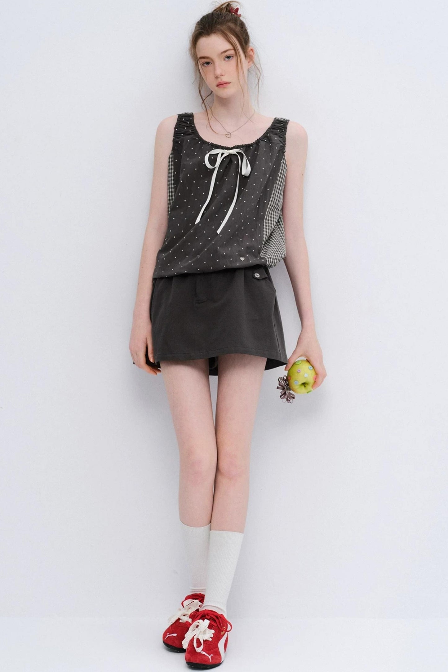 Gray Polka Dot Plaid Patchwork Vest