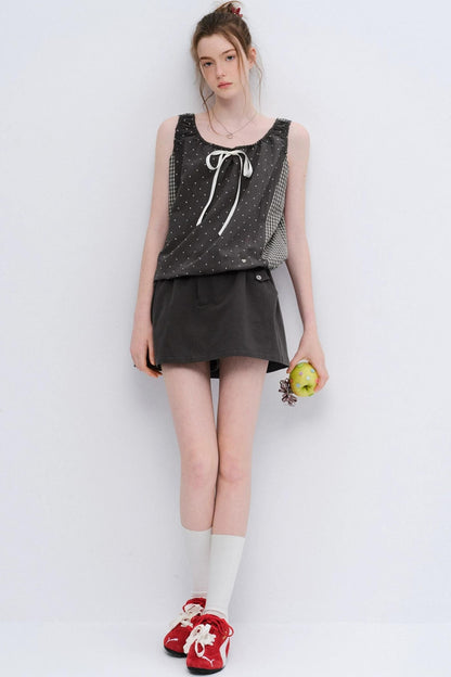 Gray Polka Dot Plaid Patchwork Vest