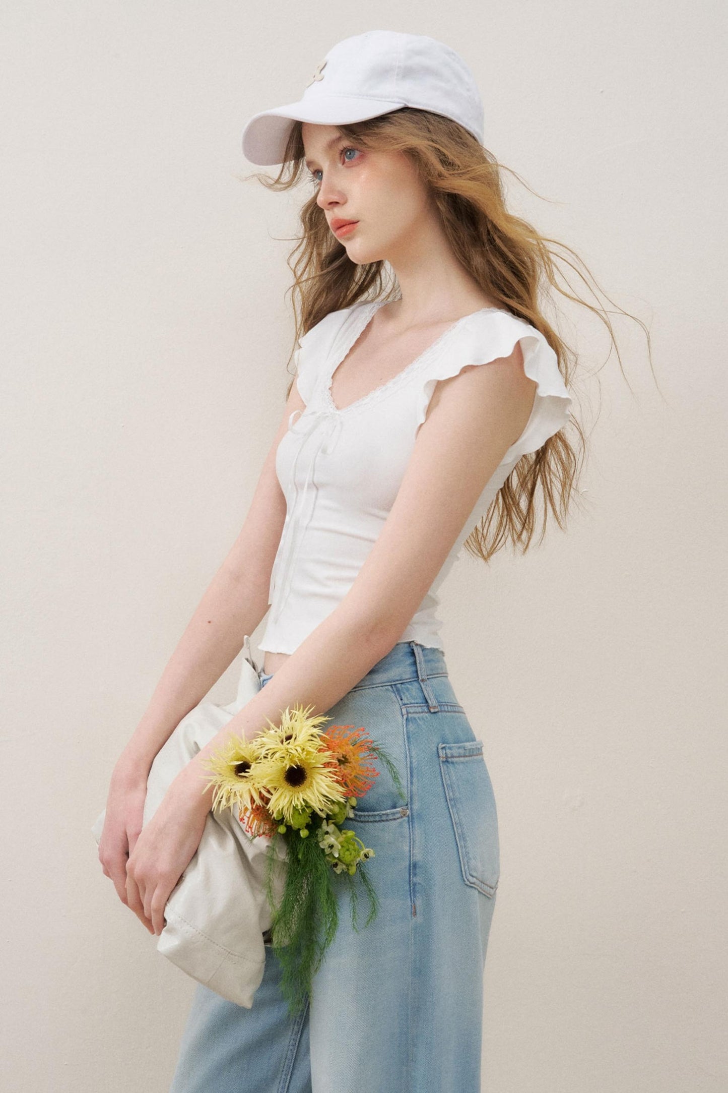 Lace V-Neck Tee Set-Up