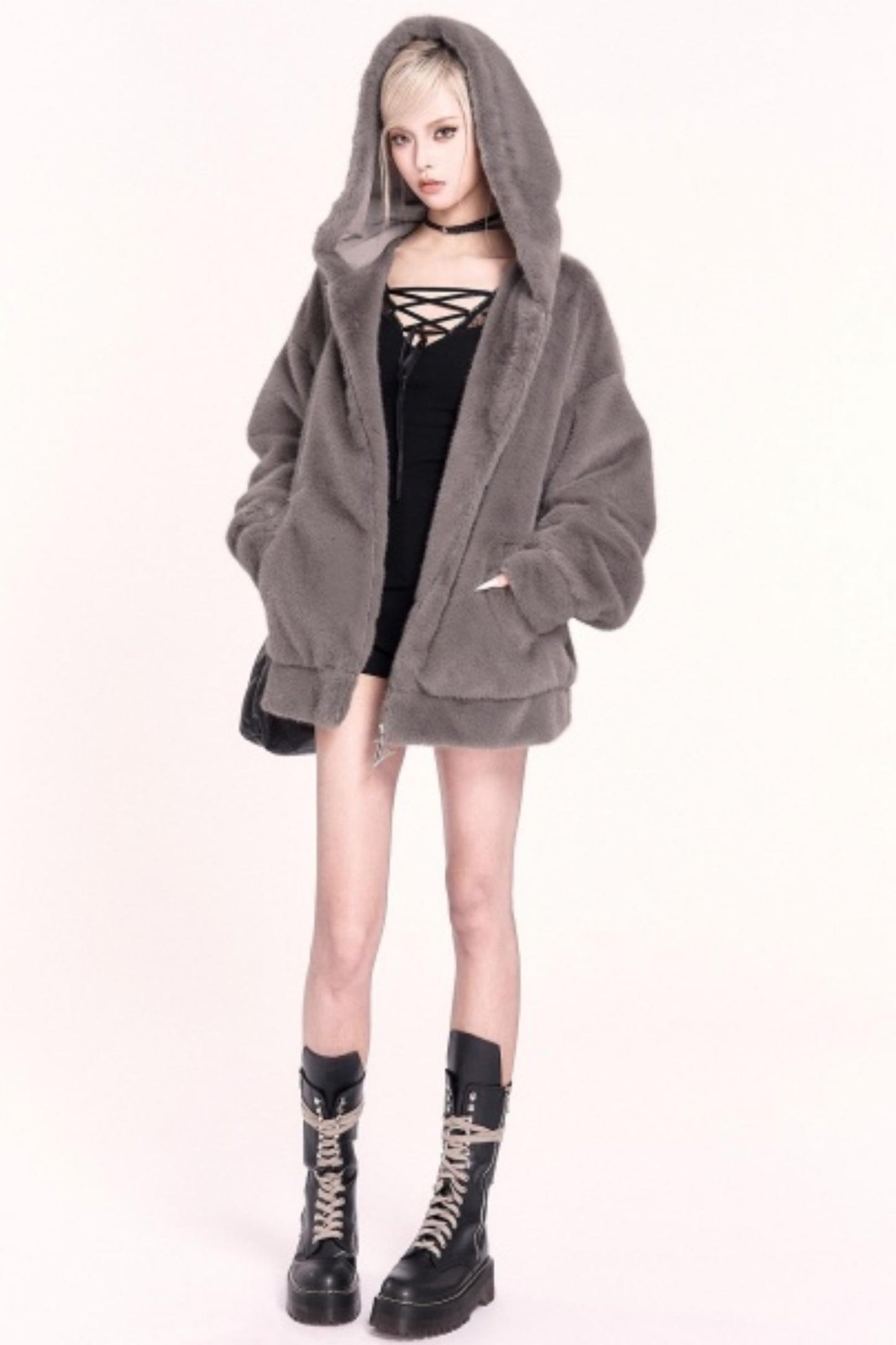 Plush Embroidered Hooded Jacket