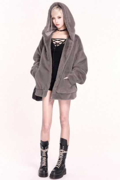 Plush Embroidered Hooded Jacket