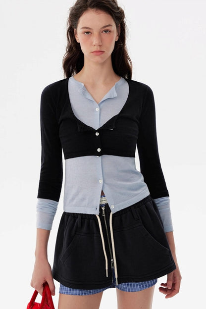 Contrasting Long-Sleeved Knitwear Top