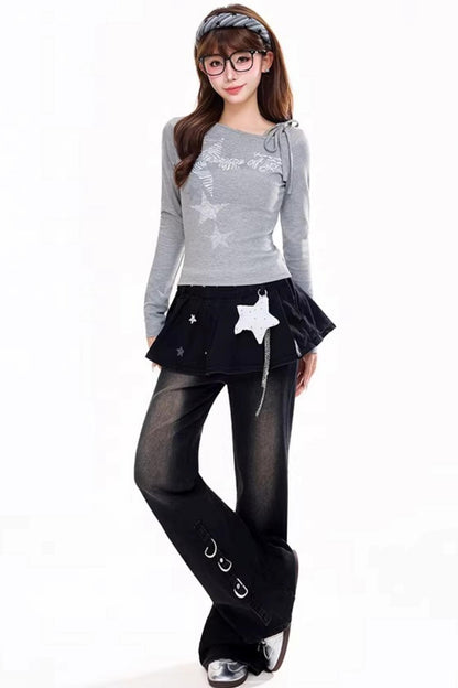 Retro Off-Shoulder Star Top