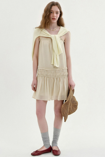 Draped Ruffle Spaghetti Dress