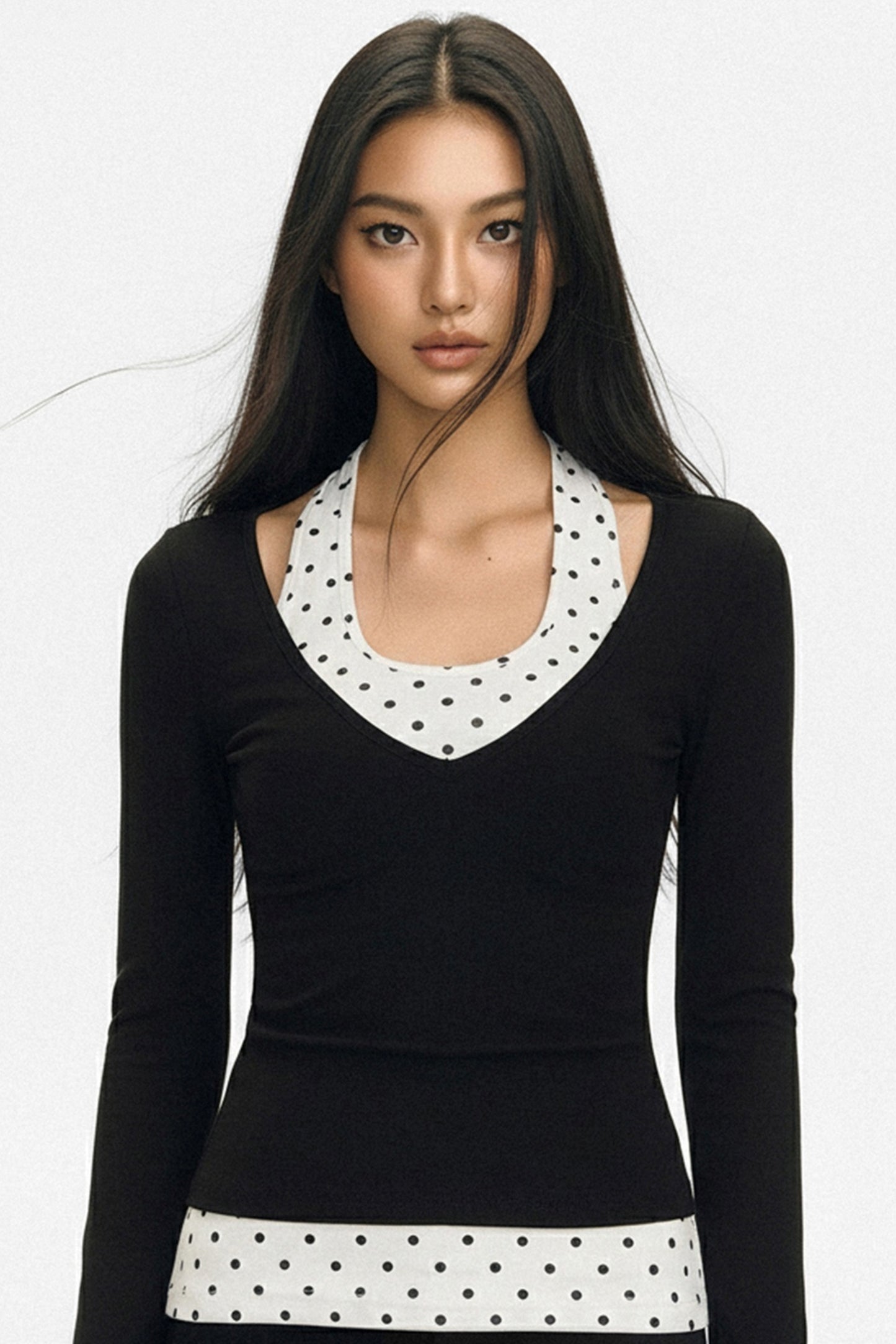 Polka Dot V-Neck Layered T-Shirt Set