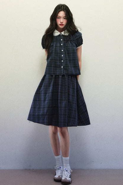 Navy Plaid Summer Skirt Set-Up