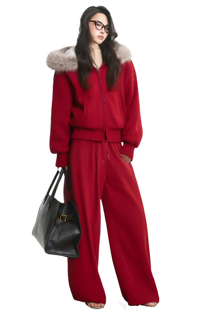 Completo giacca felpa in pile rosso