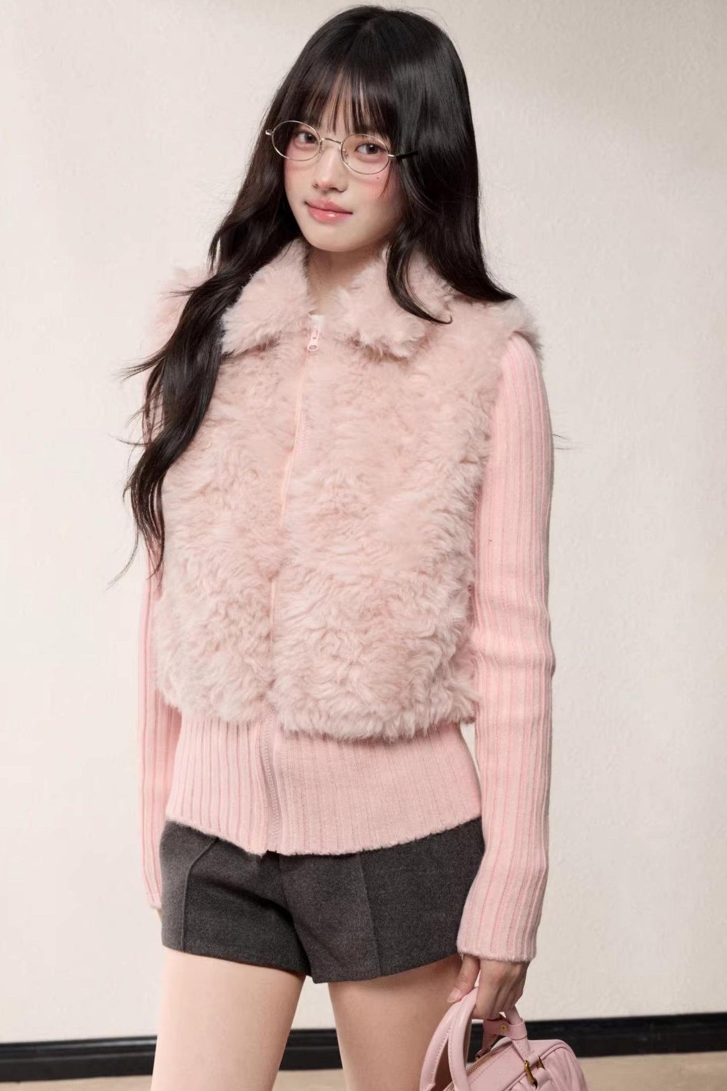 Lapel Patchwork Knitted Coat