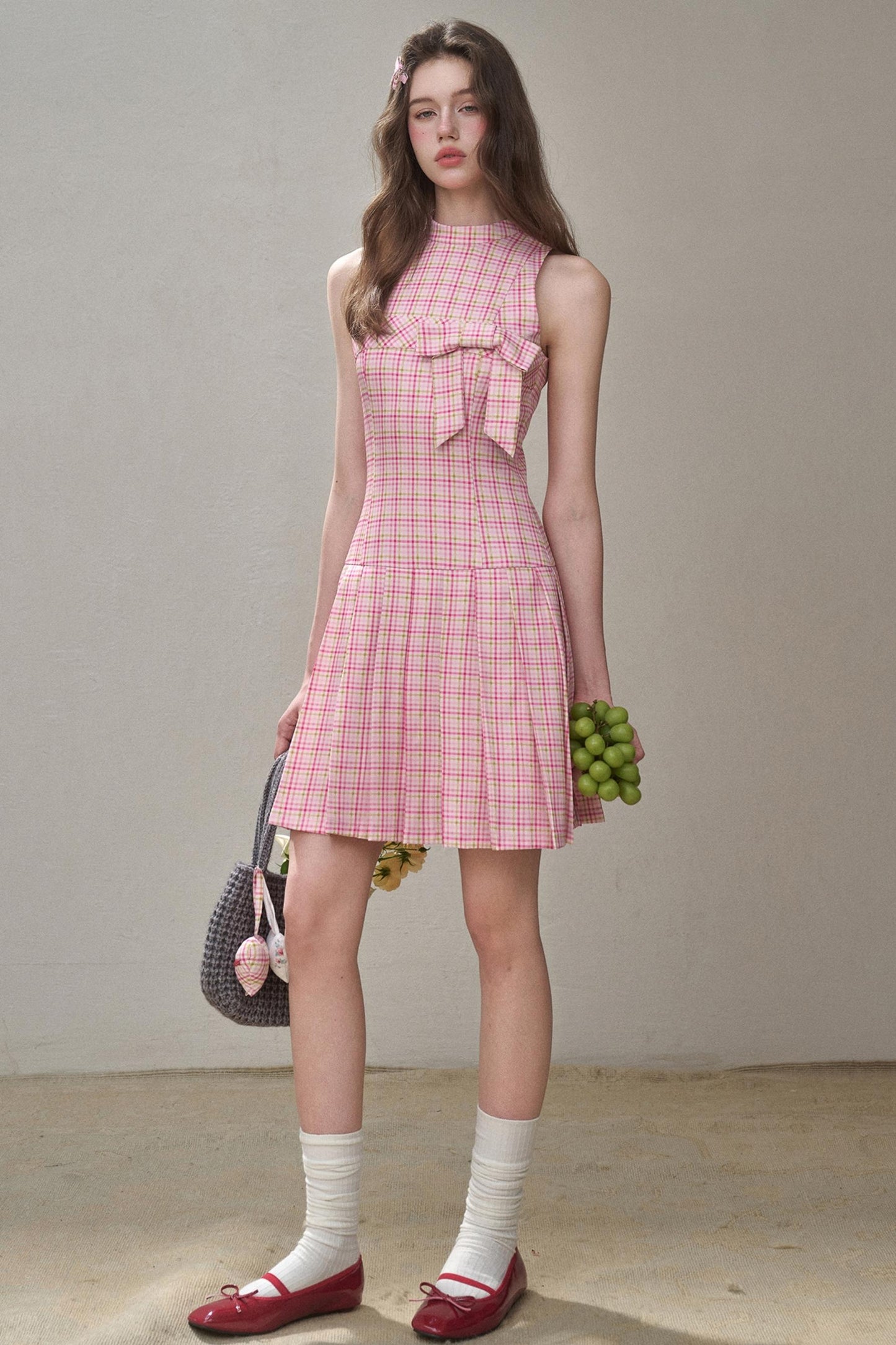 Bow Halterneck Plaid Dress