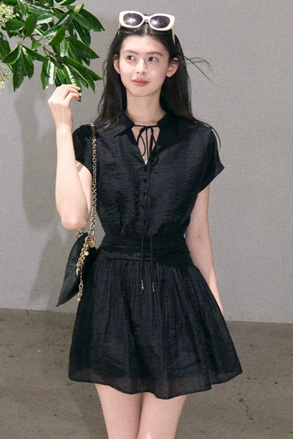 Lyocell Sheer Tie-Up Dress