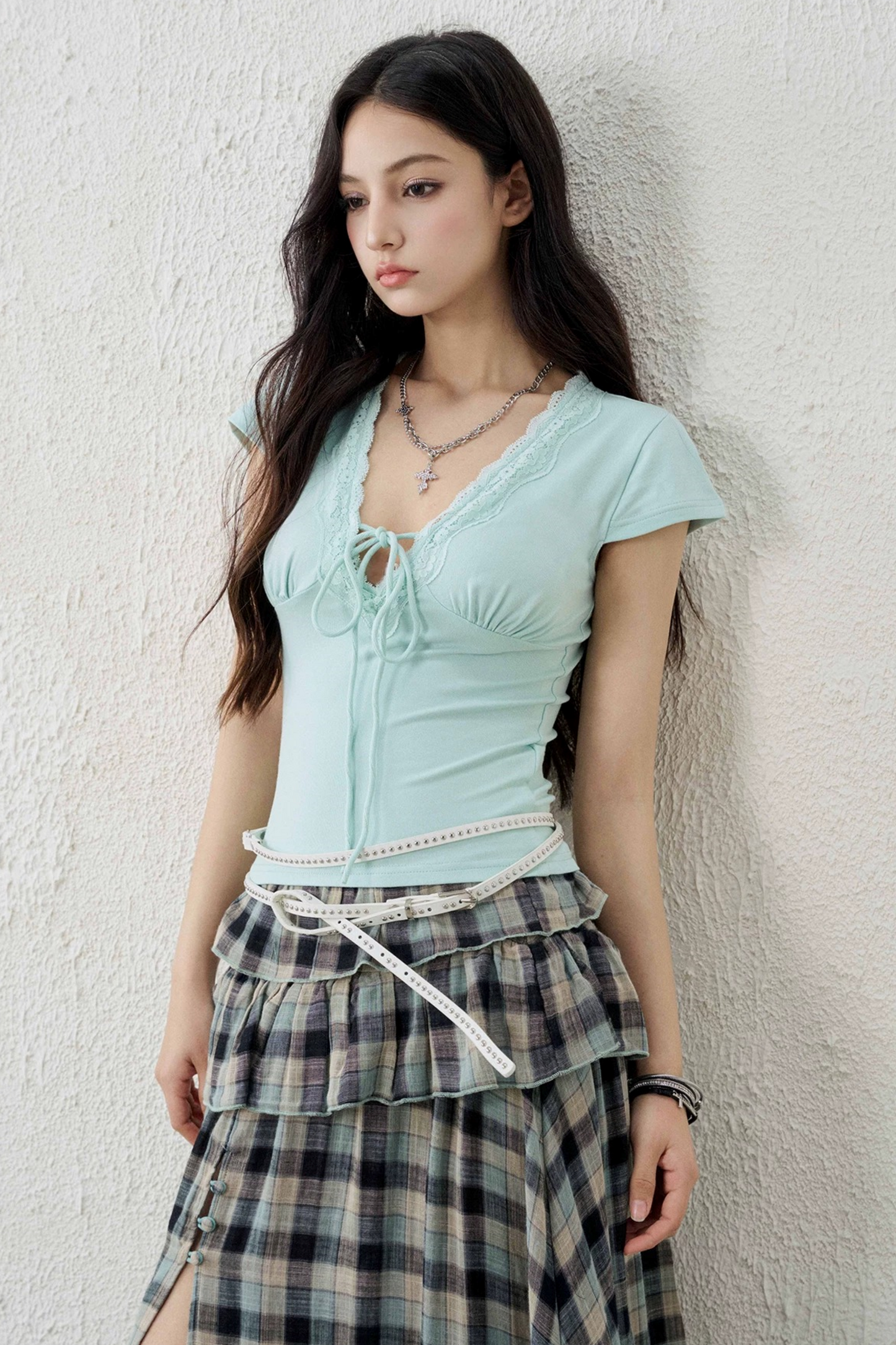 Mint Green Lace Trim Top