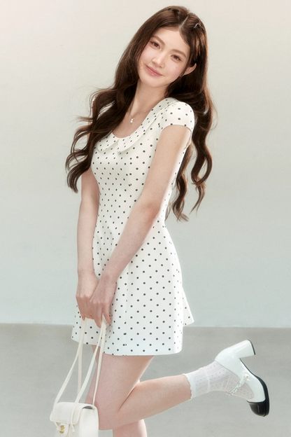 인형 칼라 폴카 도트 A라인 드레스