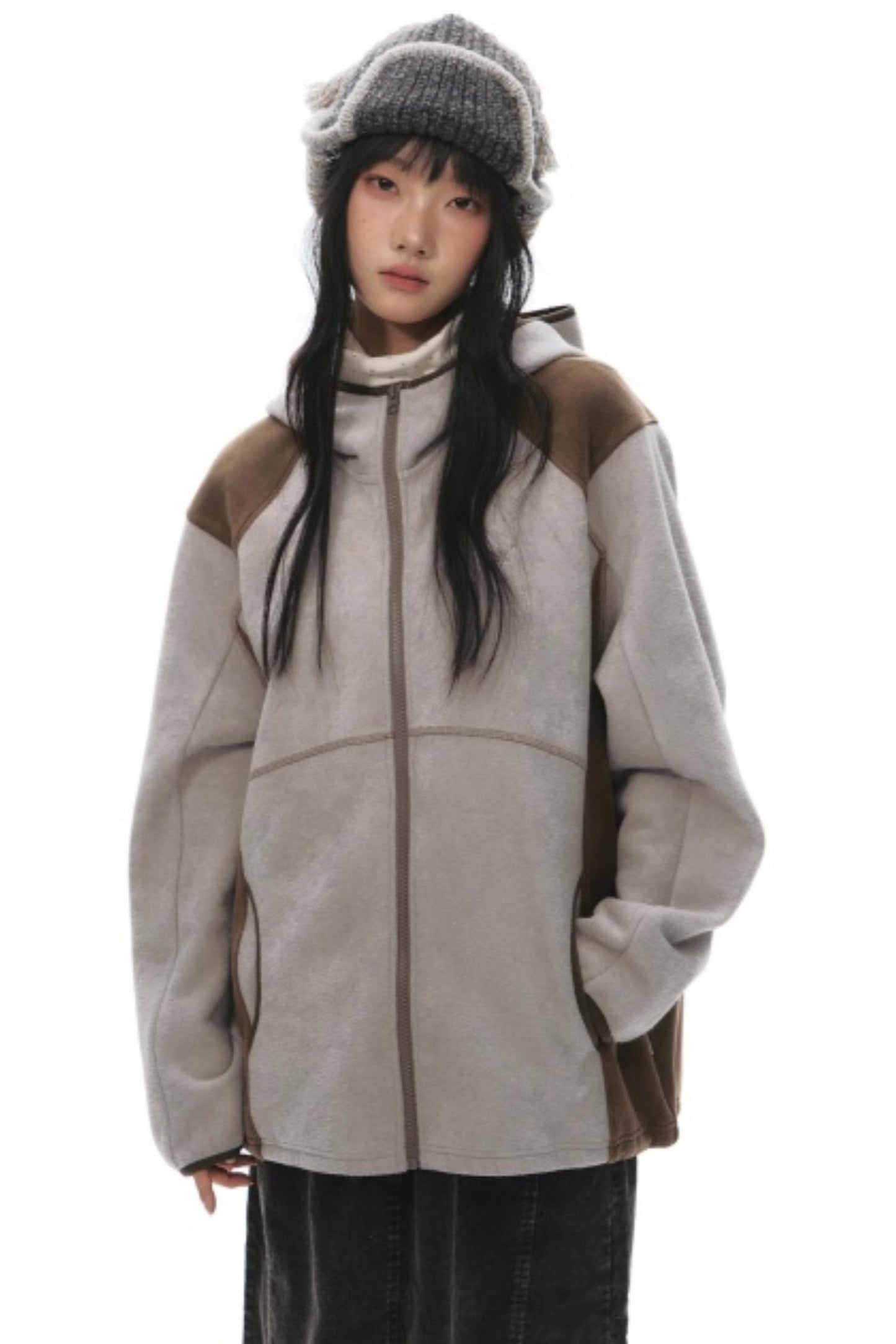 Fleece Patchwork Hooded Jacket