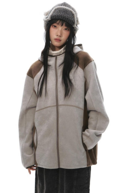 Fleece Patchwork Hooded Jacket