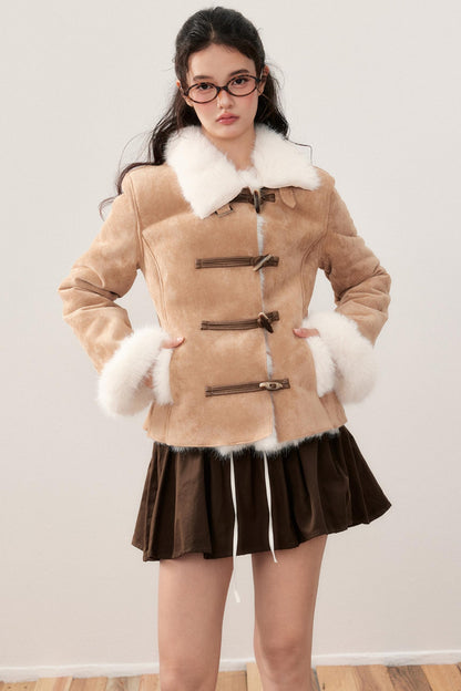 Lapel Suede Wool Patchwork Warm Jacket