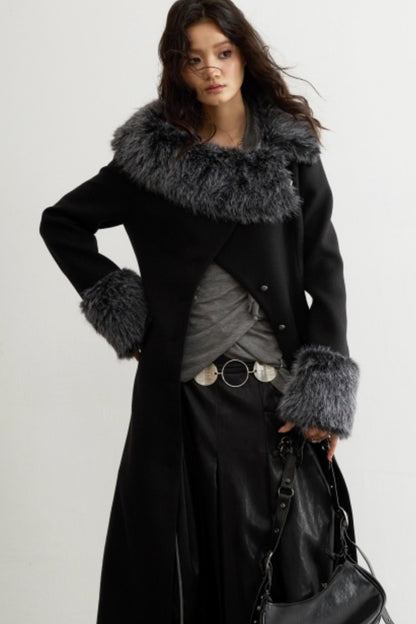 Retro Wool Fur-Collar Coat