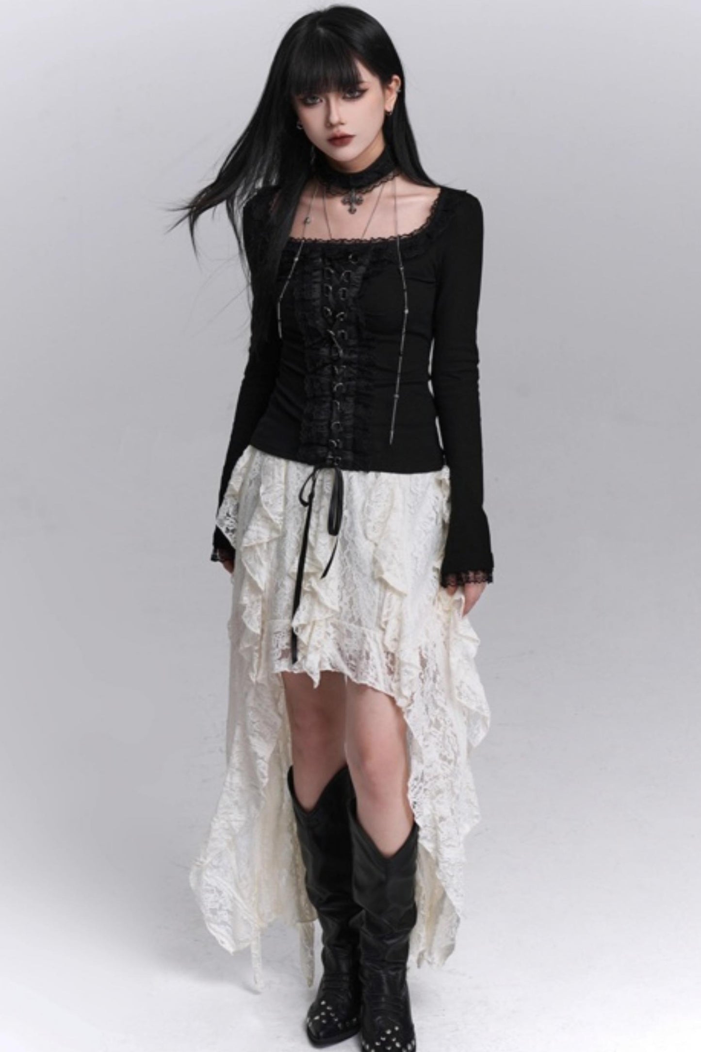 Irregular Lace Hem Skirt