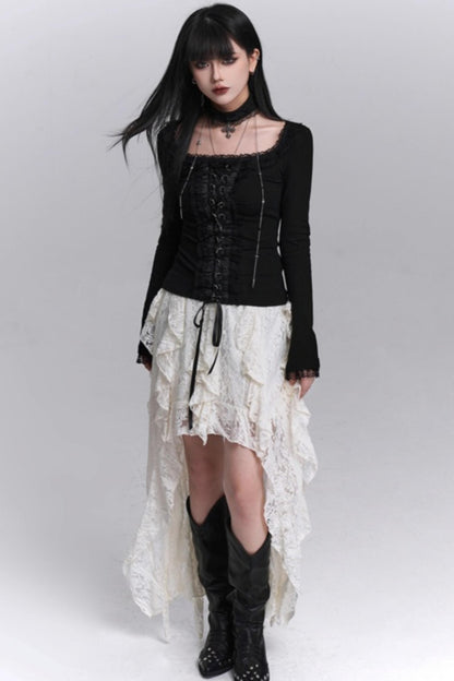 Irregular Lace Hem Skirt