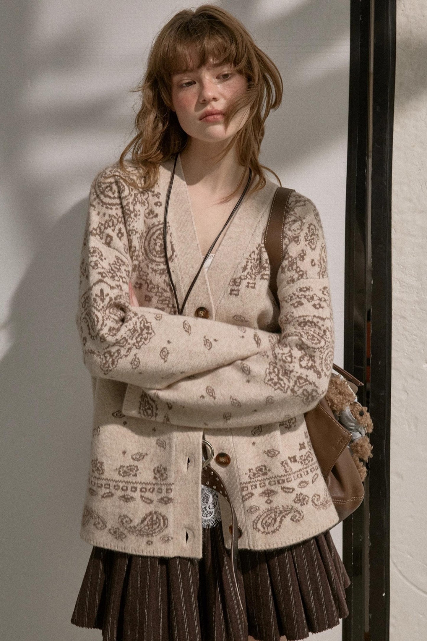 Cashew Flower V-Neck Premium Knit Cardigan