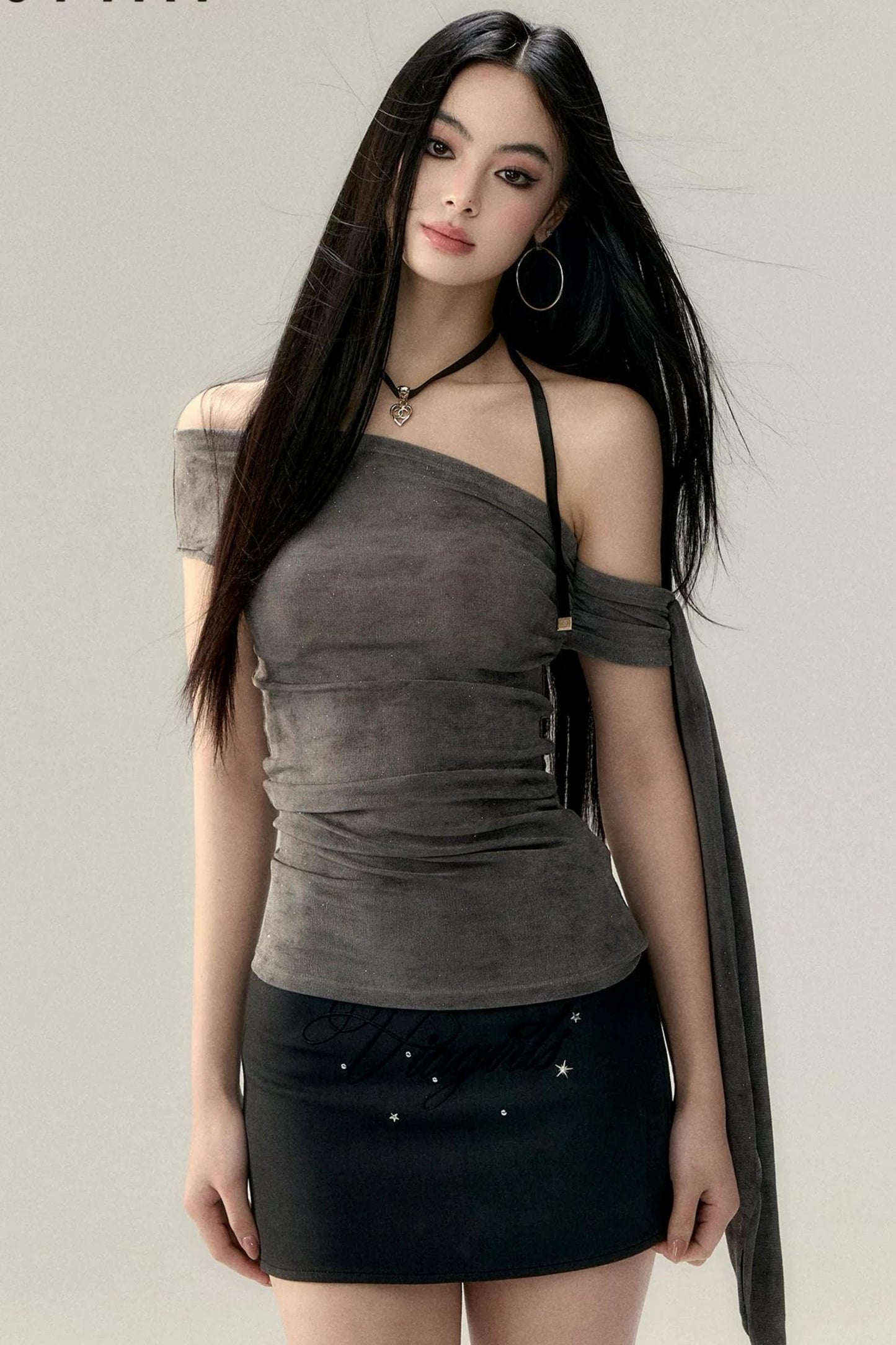 Mesh Off-Shoulder Ribbon Camisole Top
