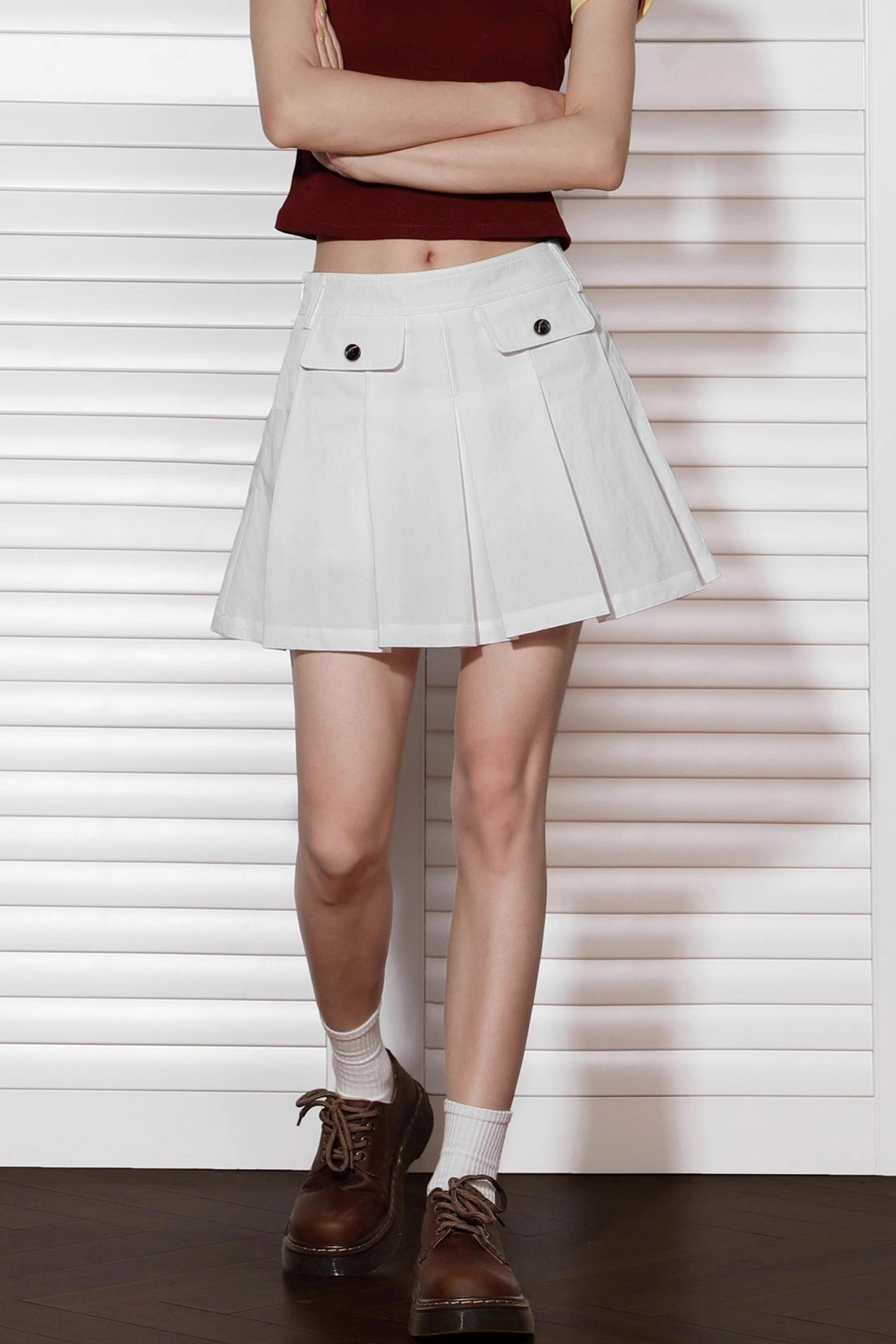 High-Waist Pleated A-Line Skirt