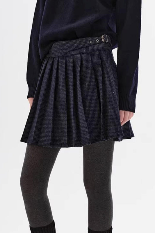 Wool-Blend Tartan Pleated Skirt