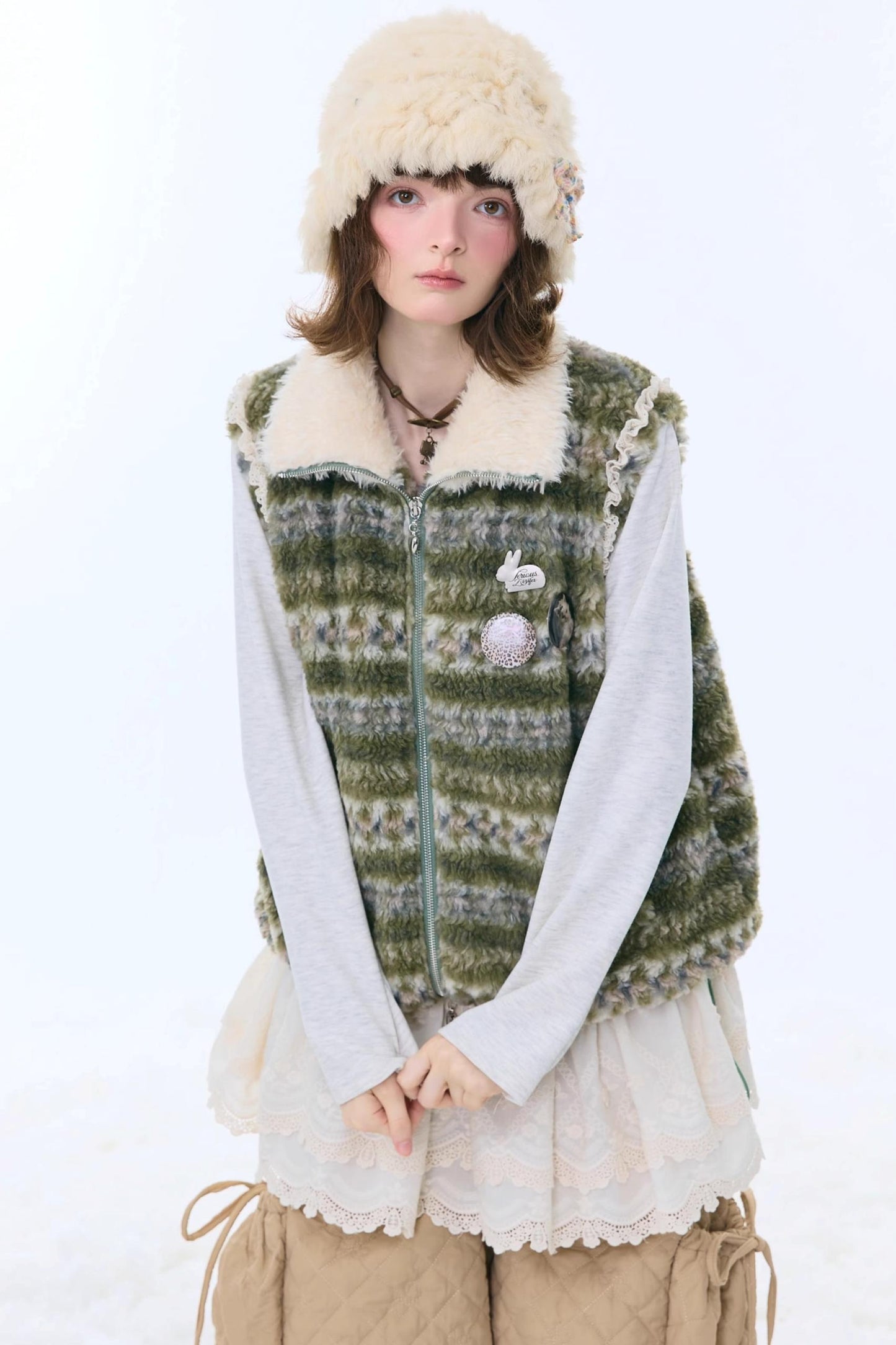 Retro Fair Isle Fleece Vest Jacket