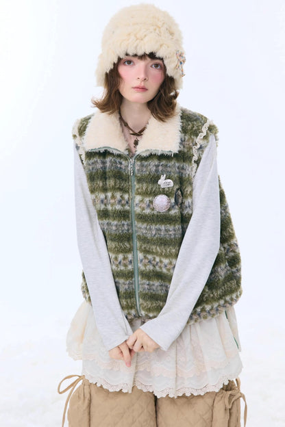 Retro Fair Isle Fleece Vest Jacket