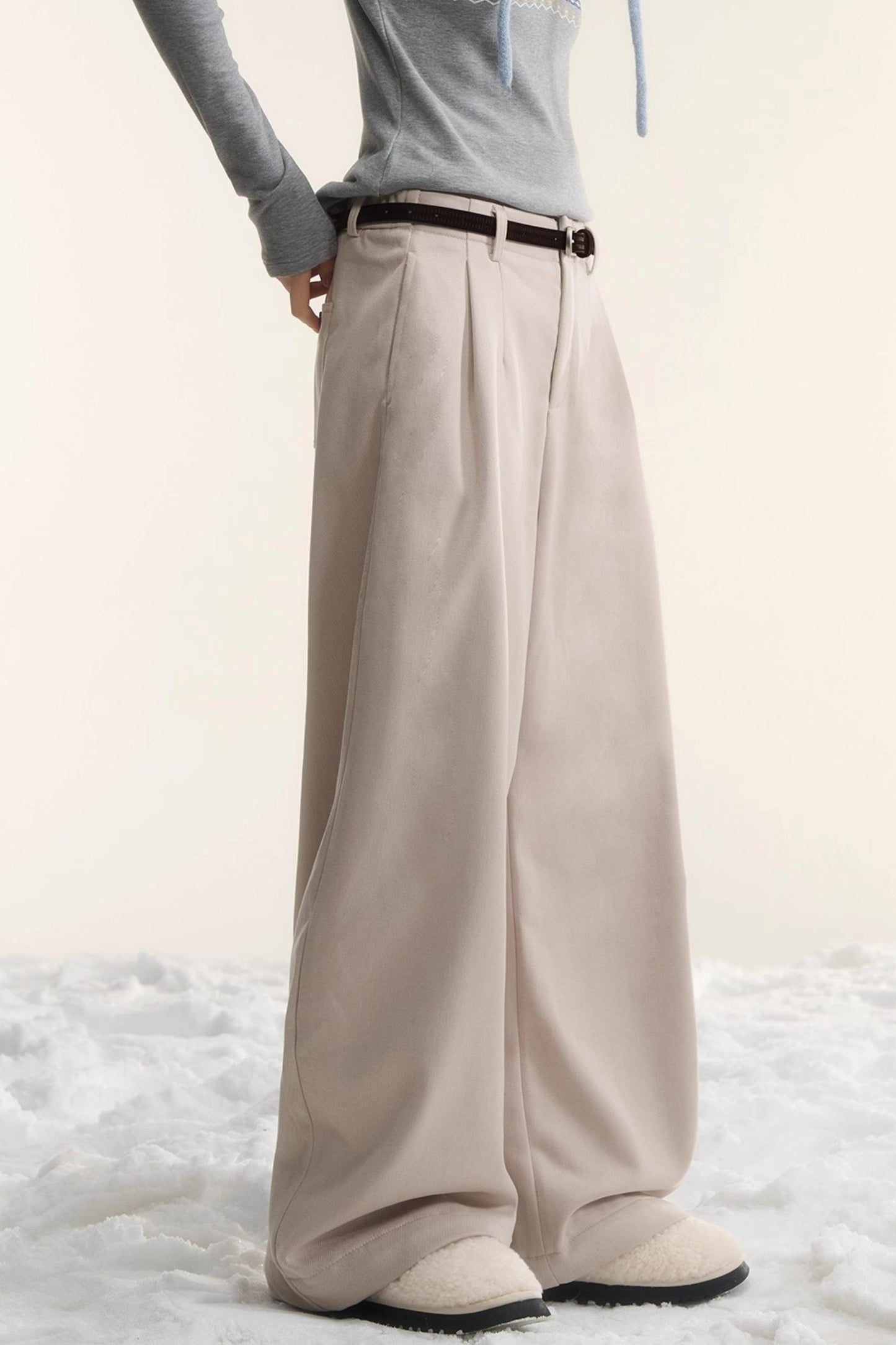 Plaid Fleece-Lined Wide-Leg Pants