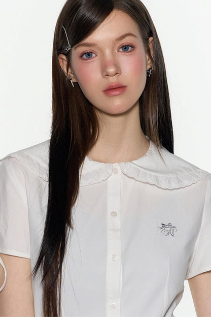 Navy Lace Collar Top & Skirt Set-Up