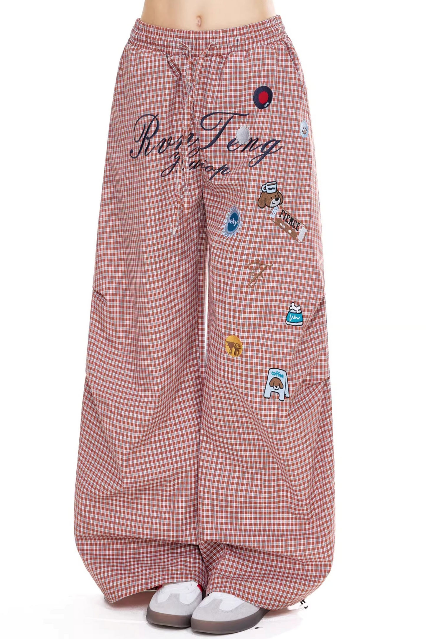 체크 레트로 와이드 레그 팬츠