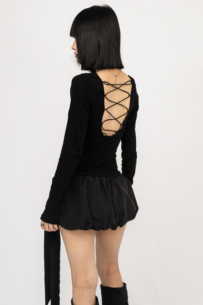 Backless Strappy Long Sleeve Top