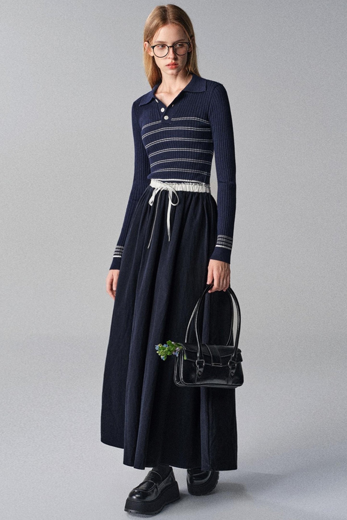 Morning Dew French Striped Long-Sleeved Top