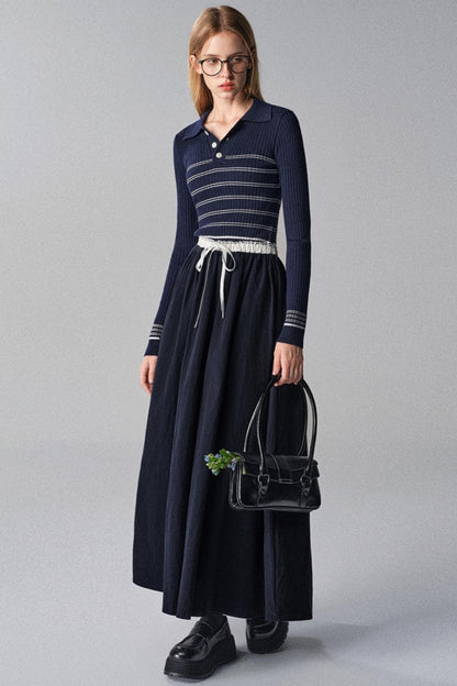 Morning Dew French Striped Long-Sleeved Top