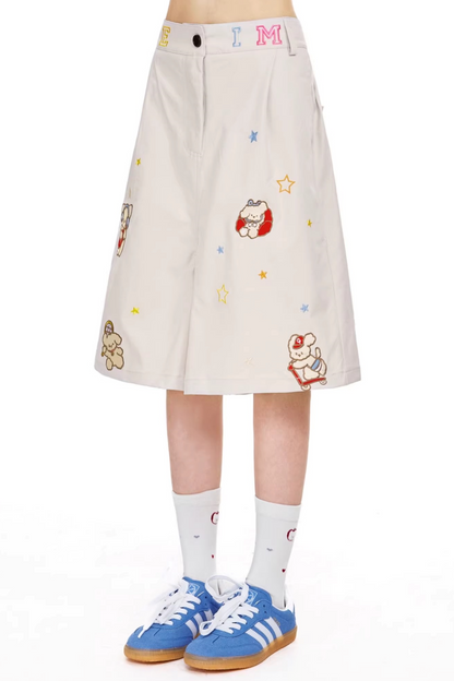 베이지 자수 크롭 팬츠