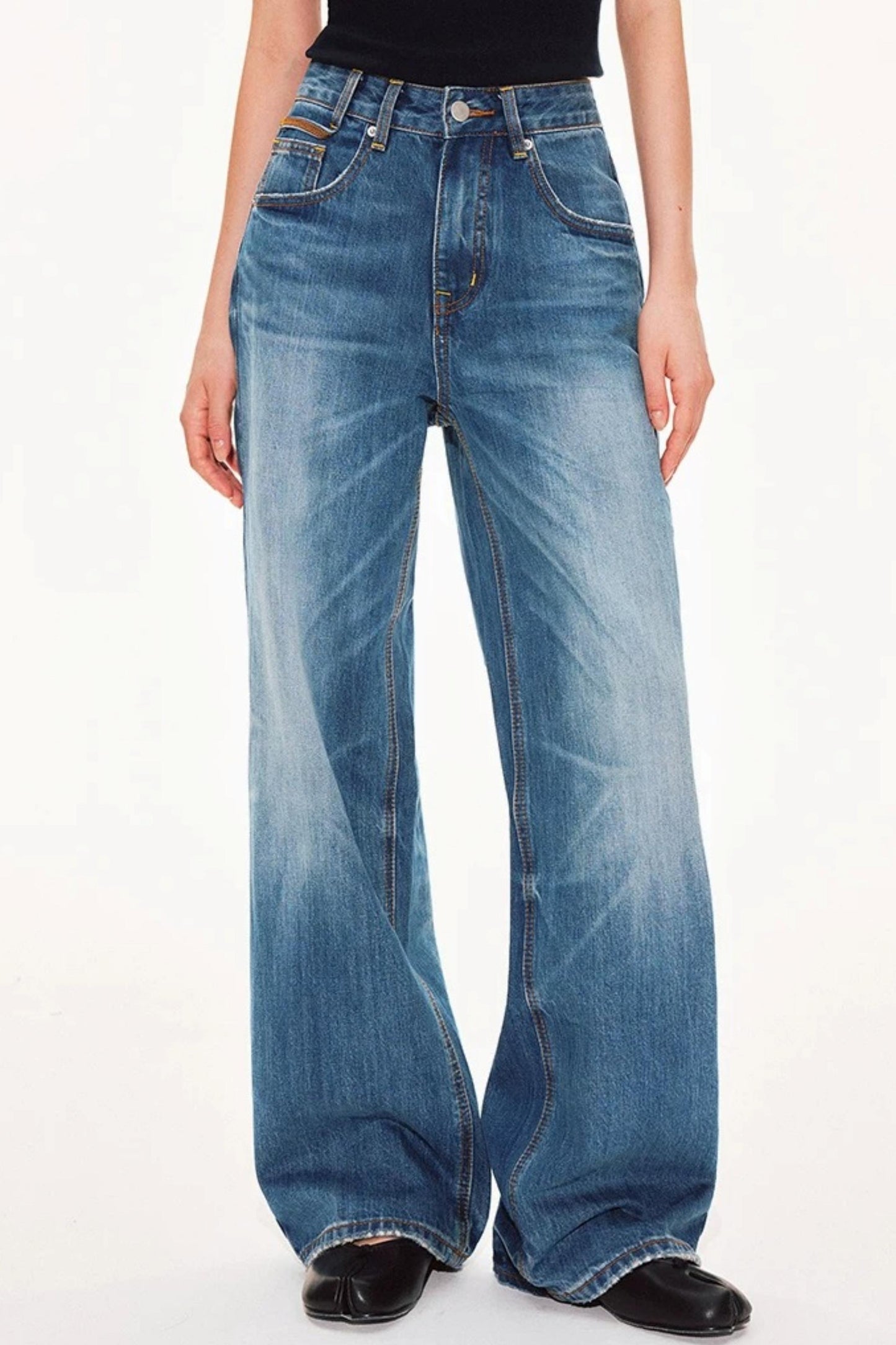 Classic Blue Straight-Leg Denim Pants