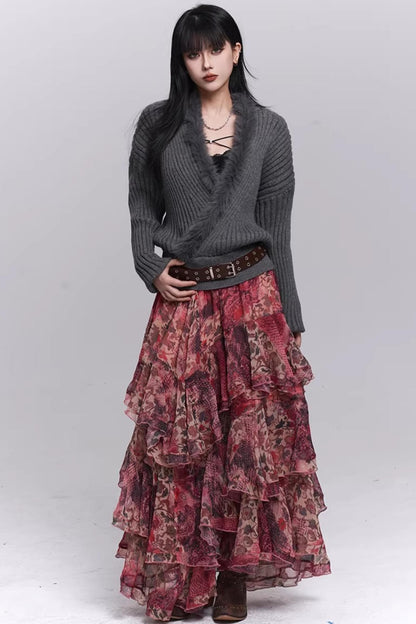 Soft Gray V-Neck Knit Sweater