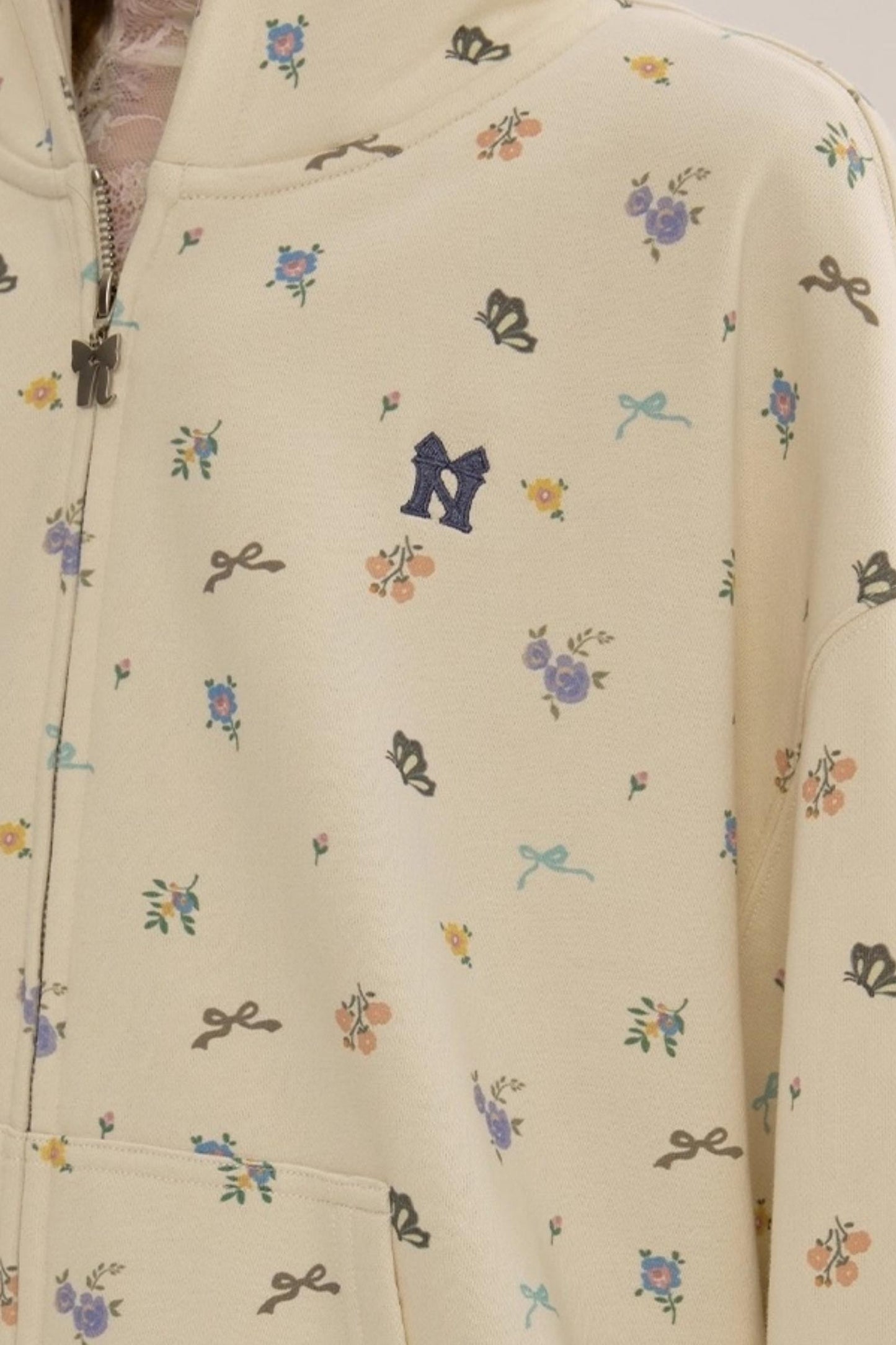 Floral Hooded Sweatshirt Cardigan Set-Up