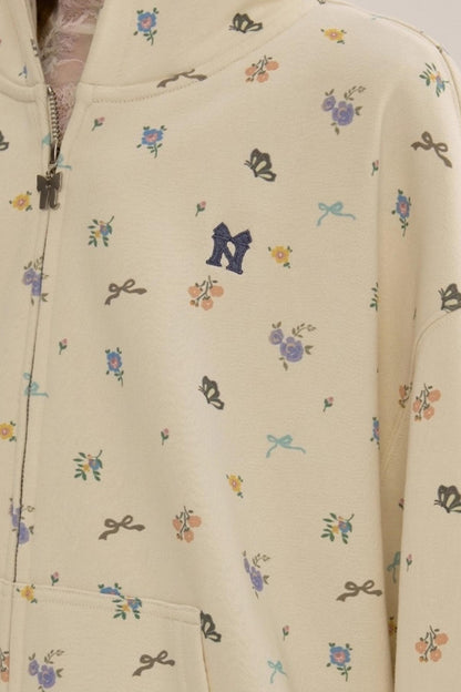 Floral Hooded Sweatshirt Cardigan Set-Up