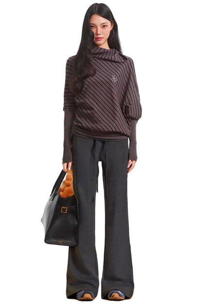 Black Knitted Bell-Bottom Pants