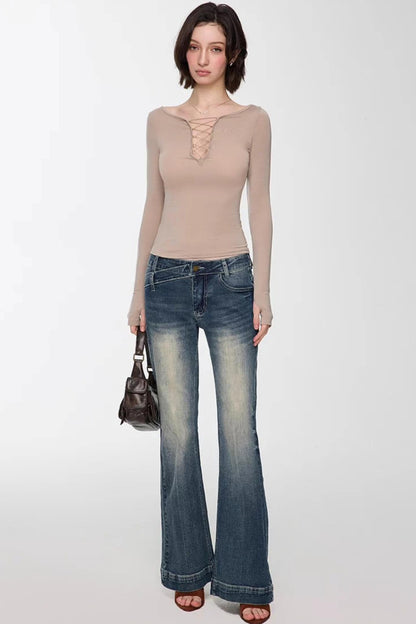 Retro Washed Flared Denim Pants