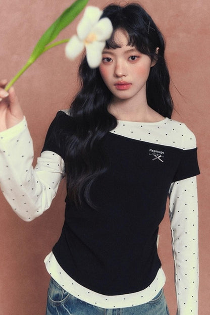 Slim Patchwork Long-sleeved Top