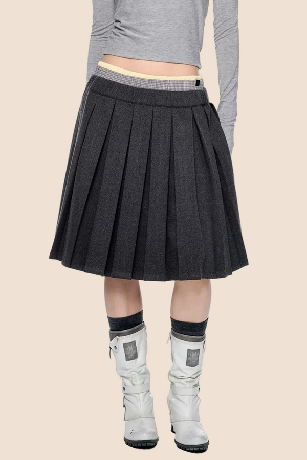 Plaid Patchwork Pleated Skirt