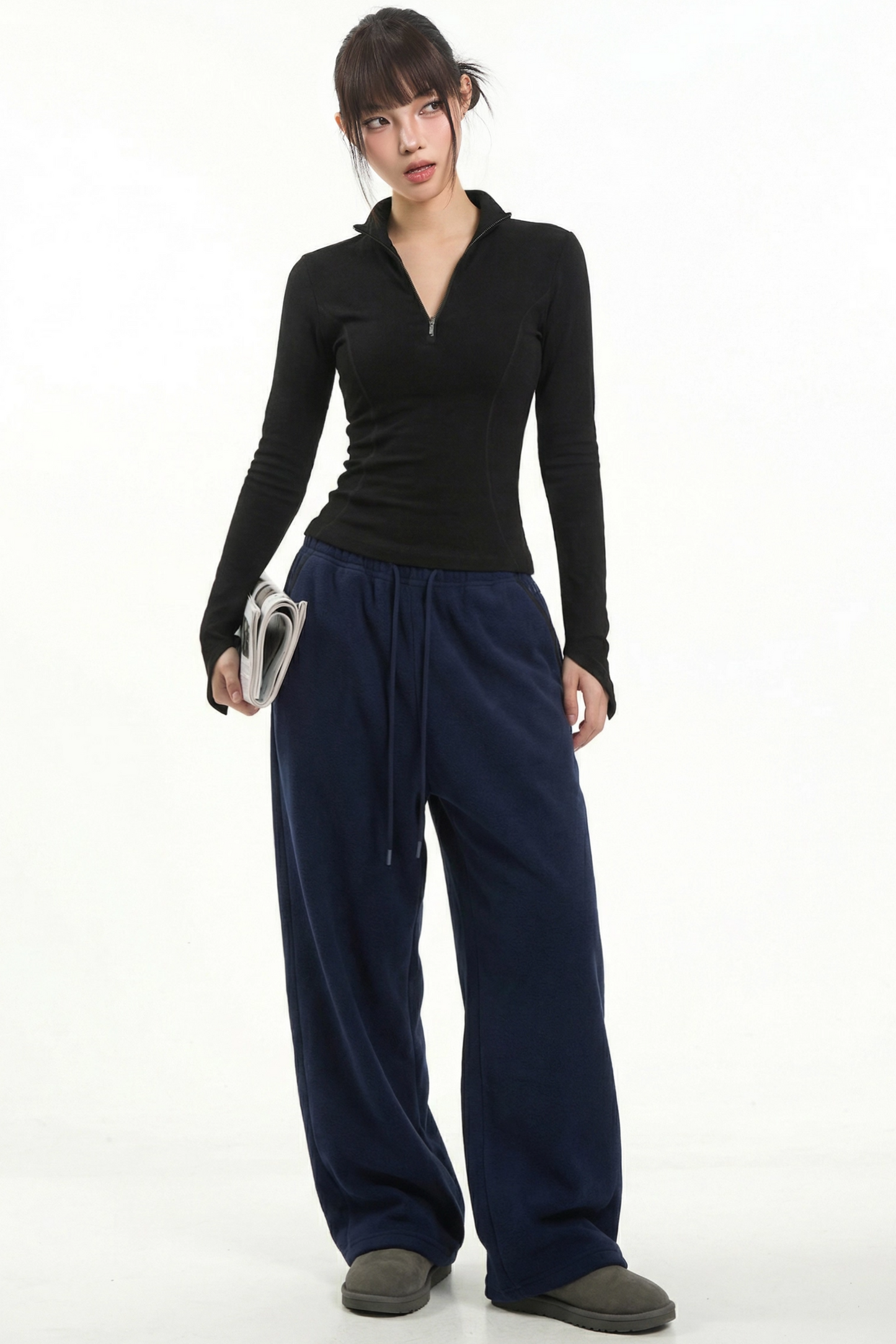 Retro Black Stand-Up Collar Top