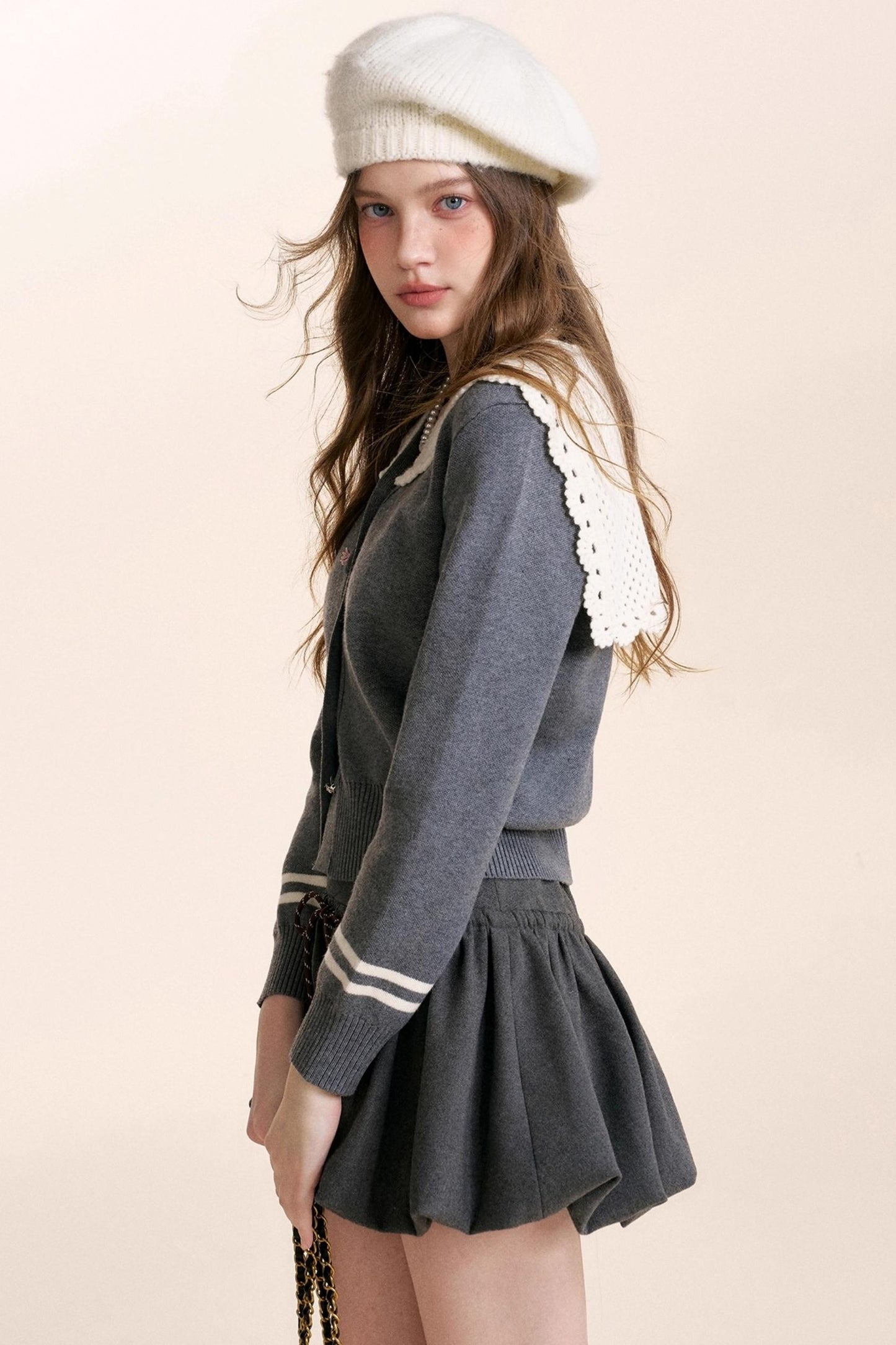 Navycore Crochet Lace-Up Cardigan